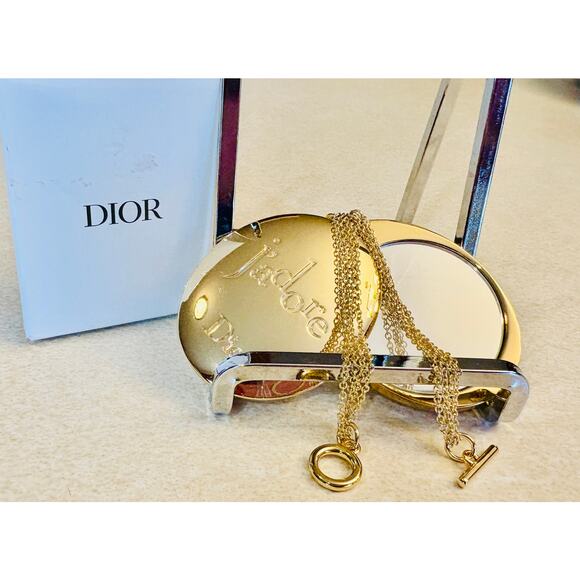 COMPACT MIRROR: j’adore DIOR Golden Tone w/Matching 3 Link Chain Wristlet, NWOT - Picture 4 of 16
